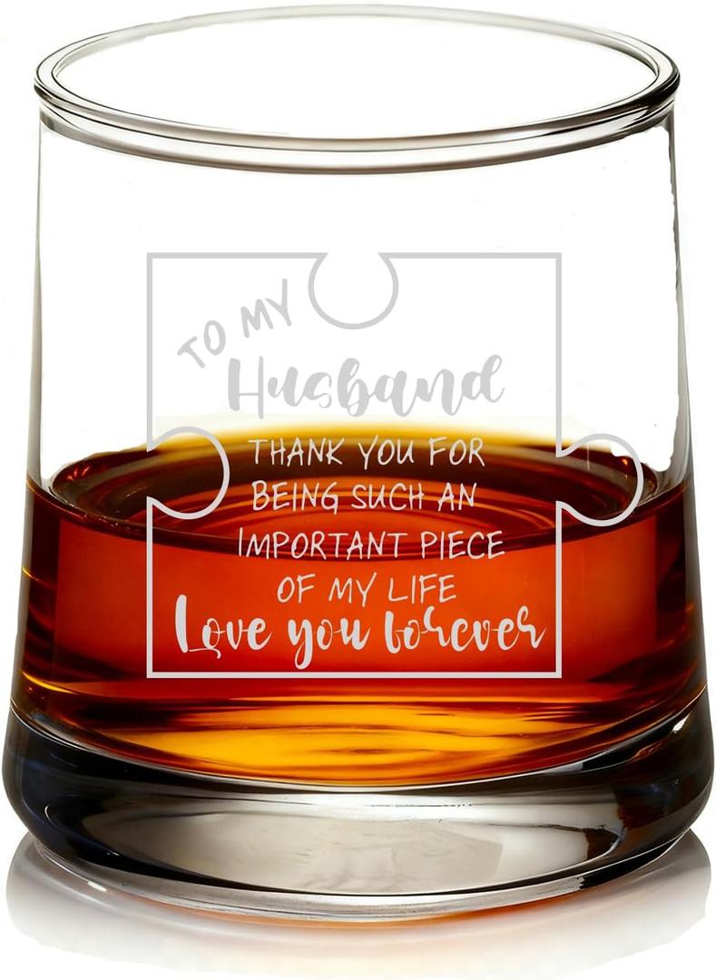JERIO Husband Whiskey Glass,Christmas Gift for Husband, Anniversary or Birthday Gift for Him from Wife,Romantic Husband Gifts Idea,Funny Bourbon & Whiskey 9.5 Oz Gifts for Men