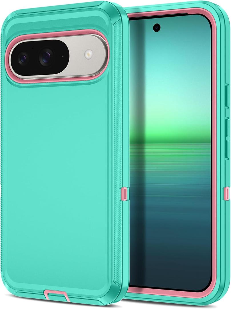 I-HONVA for Google Pixel 10 Case/Pixel 10 Pro Case Shockproof Dust/Drop Proof 3-Layer Full Body Protection [Without Screen Protector] Rugged Heavy Duty Cover for Pixel 10/10 Pro,Teal/Pink