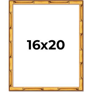 Poster Palooza 16x20 Frame Gold Bamboo Solid Wood Picture Frame with UV Acrylic, Foam Board Backing & Hanging Hardware Included