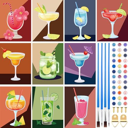 Gueevin 10 Pack Paint by Numbers Kit for Adults Cocktail Paint by Number DIY Acrylic Painting Canvas Without Frame, Brushes Simple Oil Painting for Home Wall Decor Gifts 12 x 16 Inch(Summer Drinks)