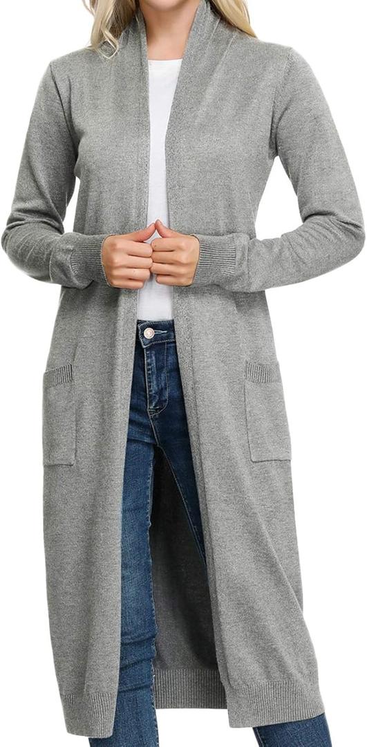 GRACE KARIN Essential Solid Open Front Maxi Long Knitted Cardigan Sweater for Women (Beige, XL)