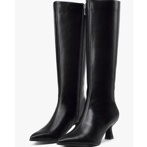 GENSHUO Knee High Boots Women Pointed Toe 2.3 Inches Kitten Heel Tall Boots Classic Fashionable Long Boots with Side Zipper (Black) 5