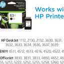 HP 63XL Black High-Yield Printer Ink Cartridge Printers | Works with DeskJet 1112, 2130, 3630;Envy 4510, 4520; OfficeJet 3830, 4650, 5200 | Eligible for Instant Ink | F6U64AN