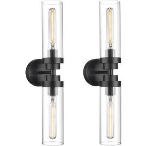 Emak 22 Inch Black Bathroom Light Fixtures Over Mirror, 2-Light Bathroom Vanity Light with Clear Glass Shade, 2 Pack Wall Sconce for Bathroom, Bedroom, Hallway, VL085-BKL-2-2PK