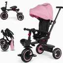 Baby Tricycle, 6-in-1 Folding Kids Trike with Removable Push Handle, Rotatable Seat, Adjustable Canopy, Storage Box, Safety Harness, Balance Bike, Toddler Trike for 7 Months - 5 Year Girls and Boys