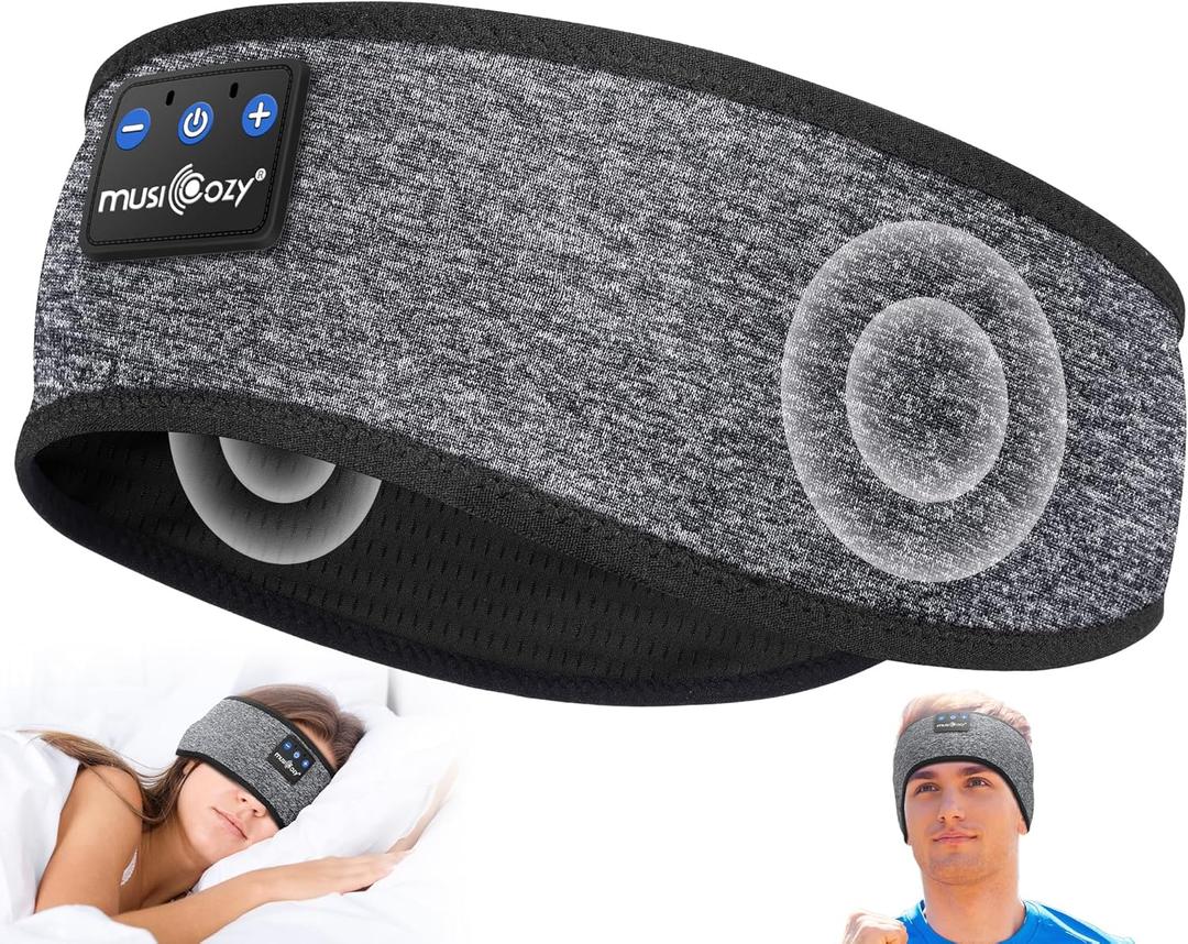 MUSICOZY Bluetooth 5.4 Sleep Headphones, Wireless Headband Earphones Sleeping Mask & Workout Headband for Women Men, Ideal for Running, Travel & Relaxation, Cool Tech Gifts (Grey)