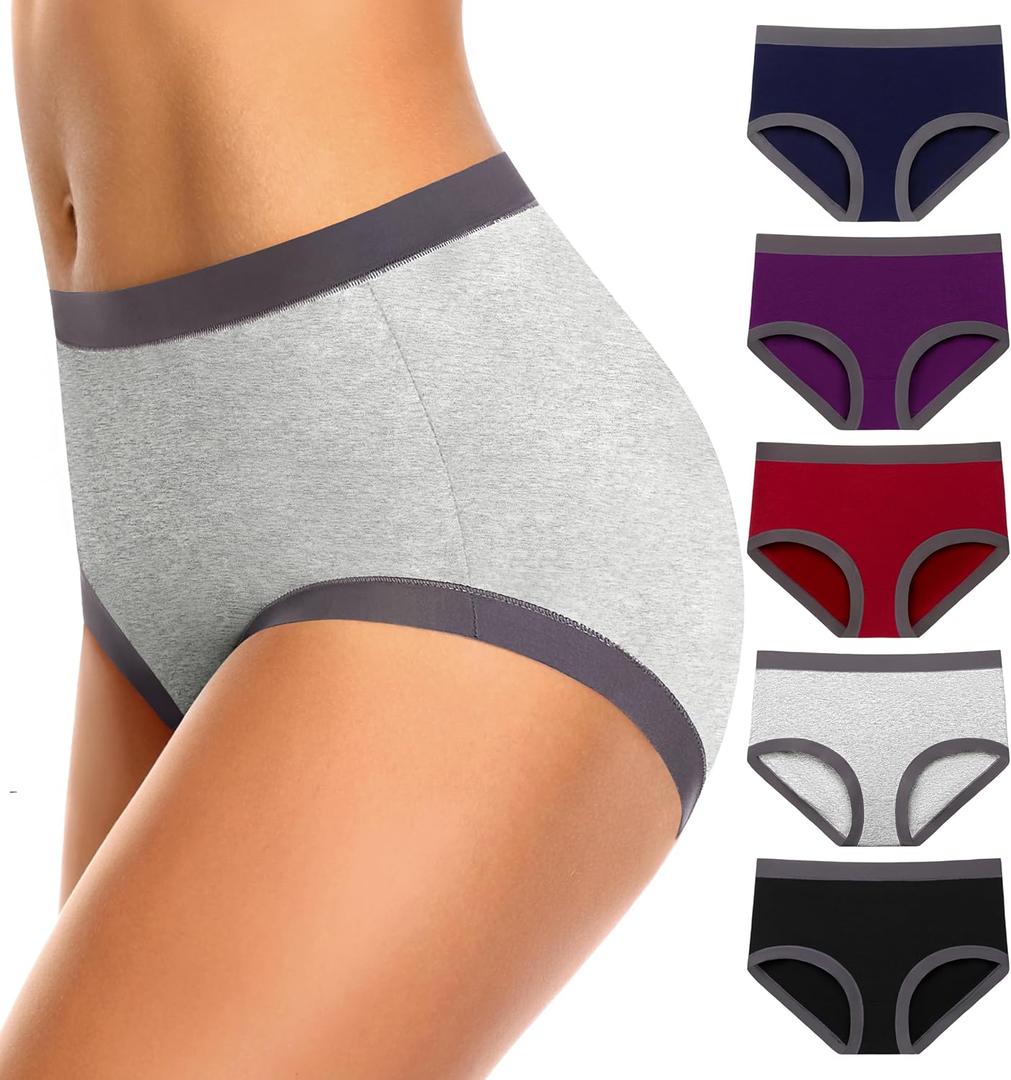 ASIMOON Women's High Waisted Cotton Underwear Tummy Control Panties Soft Full Coverage Ladies Briefs (XL)