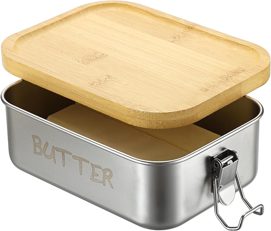 BSTKEY Butter Dish with Lid for Countertop, Stainless Steel Butter Holder Container with Silicone Sealing, Unbreakable Butter Keeper for Kitchen, Holds 1 Stick West or 2 Sticks East Coast Butter (Medium)