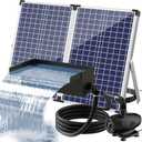 POPOSOAP 70W Solar Water Pump with Pond Waterfall Kit, 304 Stainless Steel Pond Waterfall Spillway, Pond Spillway with 9.8FT Corrugated Tubing for Garden Water Features-P5703