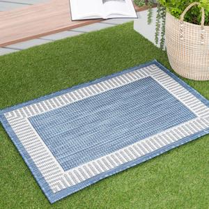 Water & Fade Resistant Indoor Outdoor Rug 2x3 for Patio, Deck, Front Door Porch, Entry | Small Outside Area Rugs for Patios | 2' x 3' Blue