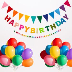 Pre-Strung Felt Happy Birthday Banner with Balloons Kits, Colorful Rainbow Decorations Reusable 3D Happy Birthday Sign for Girls Kids Women, Wrinkle-Free Banner Party Deco for Wall Party Supplies
