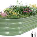 Galvanized Raised Garden Bed - 621ft Planter Raised Beds for Gardening | Oval Metal Garden Planter Box with Safety Edging and Gloves for Vegetables Fruits and Flower OliveGreen