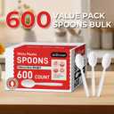 600Pack Disposable Plastic Spoons Bulk White Heavy Duty Plastic Teaspoons - Value Pack Cutlery Set For Parties, Restaurant (600SPOONS)