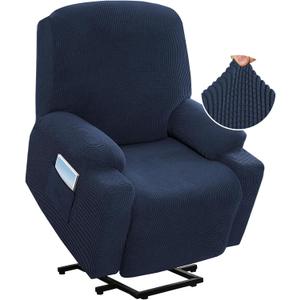 H.VERSAILTEX Stretch Couch Cover Recliner Cover Electric Power Lift Recliner Chair Cover Fitted Standard Large Power Lift Recliner with Side Pocket, Soft Thick Jacquard(Single Seat, Navy)
