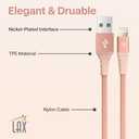 LAX Gadgets USB-A to Lightning Cable for iPhone, iPad, iPod  Certified Apple MFI Lightning Cable - Tangle Free Durable Nylon Braided Fast Charging Cable  4 Feet (Rose Taupe)