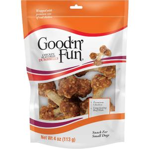 Good n Fun Chicken Flavored Dumbbells, 4 Ounces, Rawhide Snacks for Small Dogs