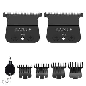 2 Pack 707B Replacement Blade compatible with BaBylissPRO FX787 & FX726 Trimmers,2 Pack DLC Replacement Blades with 4 Guards Set Compatible with BaByliss Trimmer Blades,Black