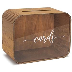 Wooden Wedding Card Box with Slot | Acrylic Wedding Decorations for Reception, Acrylic Card Box for Wedding Gifts & Money | Rustic Card Box with Lid | Baby Shower, Bridal Shower, Graduation Card Box