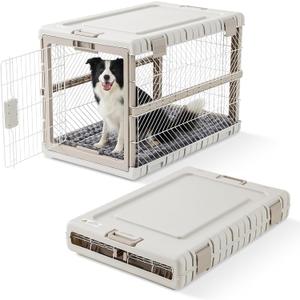 ZOMISIA Collapsible Dog Crate with Bed Mat, 36'' Foldable Dog Kennel for Large Dogs, Tool-Free Portable Cage with 2 Rolling Wheels & Handles, Pet Carrier for Indoor Outdoor