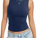 EasyGala Womens Double Lined Boat Neck Tank Tops Sleeveless Summer Shirts | Double Lined, Slim Fitted, Y2K Tops, Summer Going Out Outfits,Trendy Fashion Clothes, Workout, Business Casual, Vacation (Blue, XL)