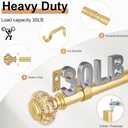 Gold Long Curtain Rods for Windows 72 to 144 Inch, Decorative Vintage Crystal 1'' Diameter Curtain Rod with Gold Foil Finials, Adjustable Heavy Duty Easy Install Drapery Pole Set for Farmhouse