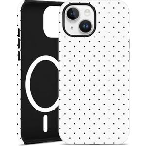 Jusy Compatible with MagSafe Polka Dot Case for iPhone 15, Cute Aesthetic Polka Dots Magnetic Phone Case, Soft TPU and Hard PC Protective Phone Cover for Women Girls (Matte) - White
