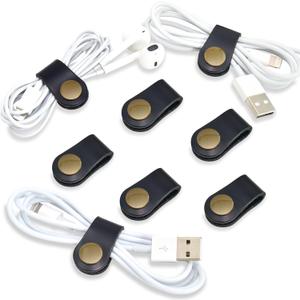CAILLU Cord Organizer,Cord Keeper,Cable Organizer USB Holder,Cable Management,Cable Straps,Earbud case,wrap Headphone,Headset Winder,Phone Earphone Clips Ties,stocking stuffers for men Gifts Leather (Black Circle Cord Organizer)