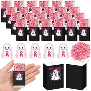 25 Sets Breast Cancer Awareness Gifts Bulk Breast Cancer Is Boo Pink Ribbon Resin Halloween Ghost Gift Box for Charity Women Survivor Public School Events Gift Supplies
