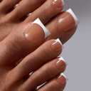 BTArtbox Press On Toenails  LampCurable Sharp Square Toe Nail Press Ons with Glue for Women, SemiTransparent French Tip Fake Toe Nail Tips in 15 Sizes  30 Toenails Kit, Ma'am