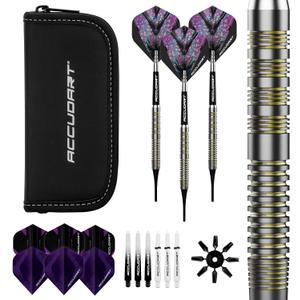Accudart Soft Tip 6.0 Dart Set - 80% Tungsten Barrel - Radial Grooves - Polycarbonate Shafts - Leather Case