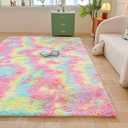 Faux Fur Rainbow Area Rug for Bedroom Living Room Sofa,6'X9' Fluffy Shaggy Rectangular Square Rug for Kids Teen Girls Room,Furry Carpet for Nursery Baby Room Decor for Teenage