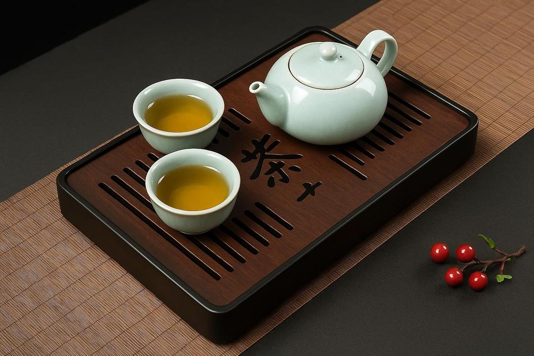 Tea Tray 13 Inch Chinese Kung Fu Tea Tray, Gongfu Tea Table with Water Storage Box, Household Filter Tea Serving Tray Gift Set for Kitchen, Decorative, Office, Bar