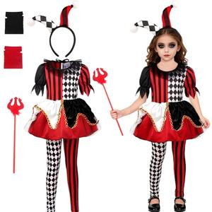 Girls Clown Costume Kids, Halloween Killer Clown Costume, Scary Evil Dress Up for Kids 3 4 5 6 7 8 Years