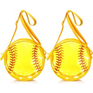 2 Pcs Softball Clear Crossbody Bag for Softball Lovers Stadium Approved Cute Yellow Transparent PVC Round Purse for Game Day Girls Teens Women Moms Players Gift