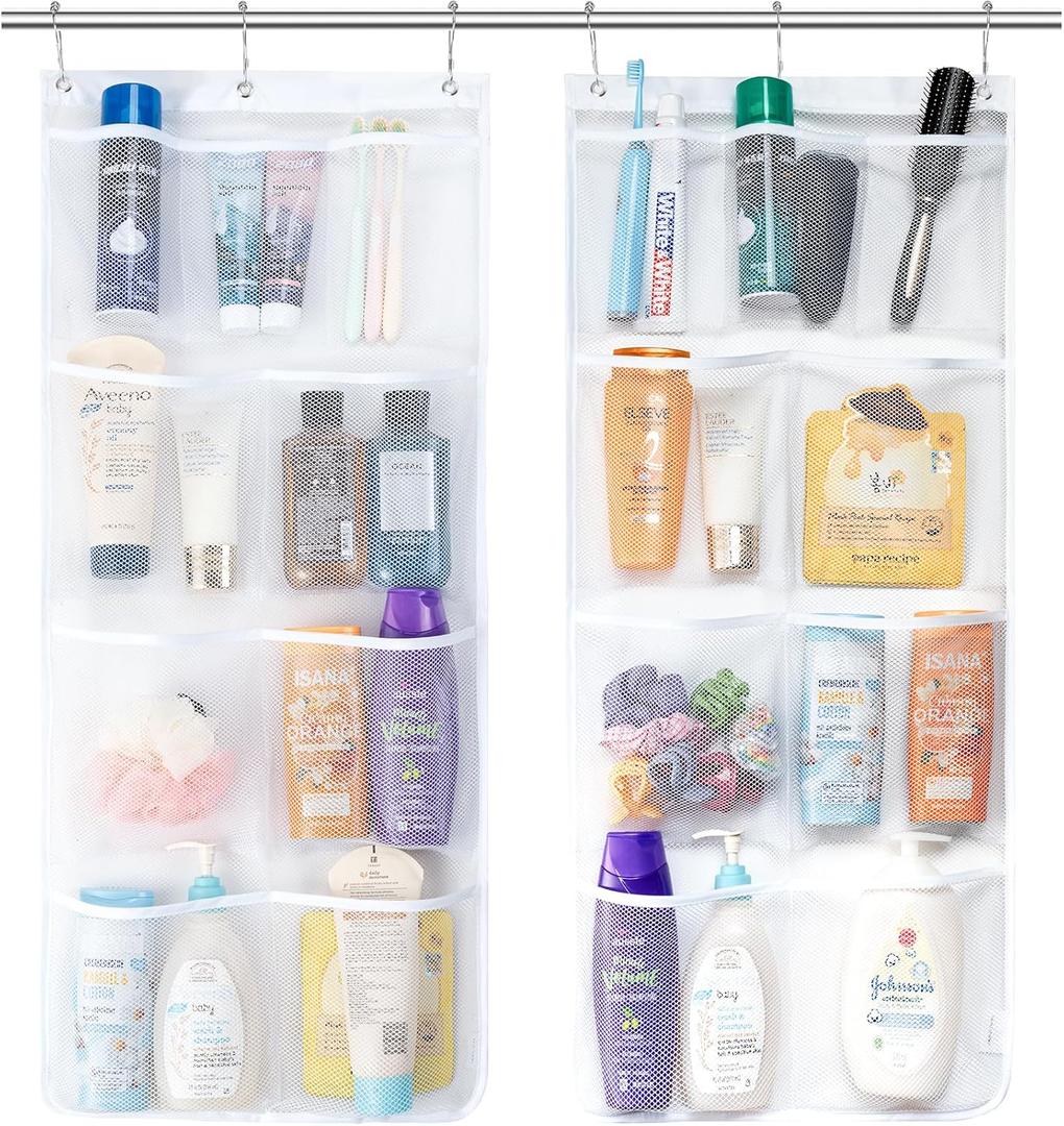 Lifewit Mesh Shower Caddy, 9 Pockets Hanging Shower Organizer with Quick Drying Mesh, Portable Space Saving Bathroom Organizer to Hold Soap, Shampoo and Cruise Ship Essentials, White, Large - 2 Pack (17" x 34") Lifewit Mesh Shower Caddy, 9 Pockets Hanging Shower Organizer with Quick Drying Mesh, Portable Space Saving Bathroom Organizer to Hold Soap, Shampoo and Cruise Ship Essentials, White, Large - 2 Pack (17" x 34")