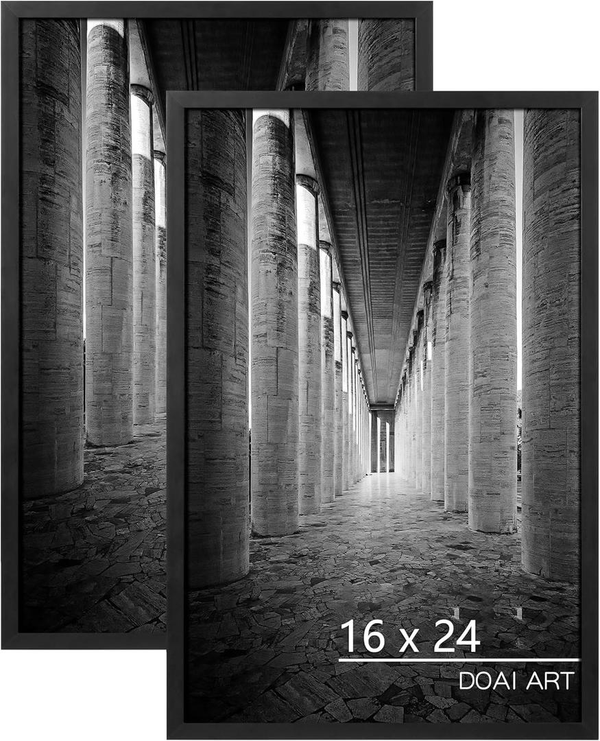 DOAI ART 16x24 Poster Frame 2 Pack Black,16x24 Picture Frame for Horizontal or Vertical Wall Mounting, Scratch-proof Safe and Artistic Large Photo Frame Wall Art