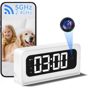 Smart Clock Camera,5G&2.4G WiFi Security Camera Indoor,2K Cameras for Home Security,3 in 1 Nanny Cam with Alarm Two-Way Talk,Color Night Vision Human Motion Detection,Local SD Recording