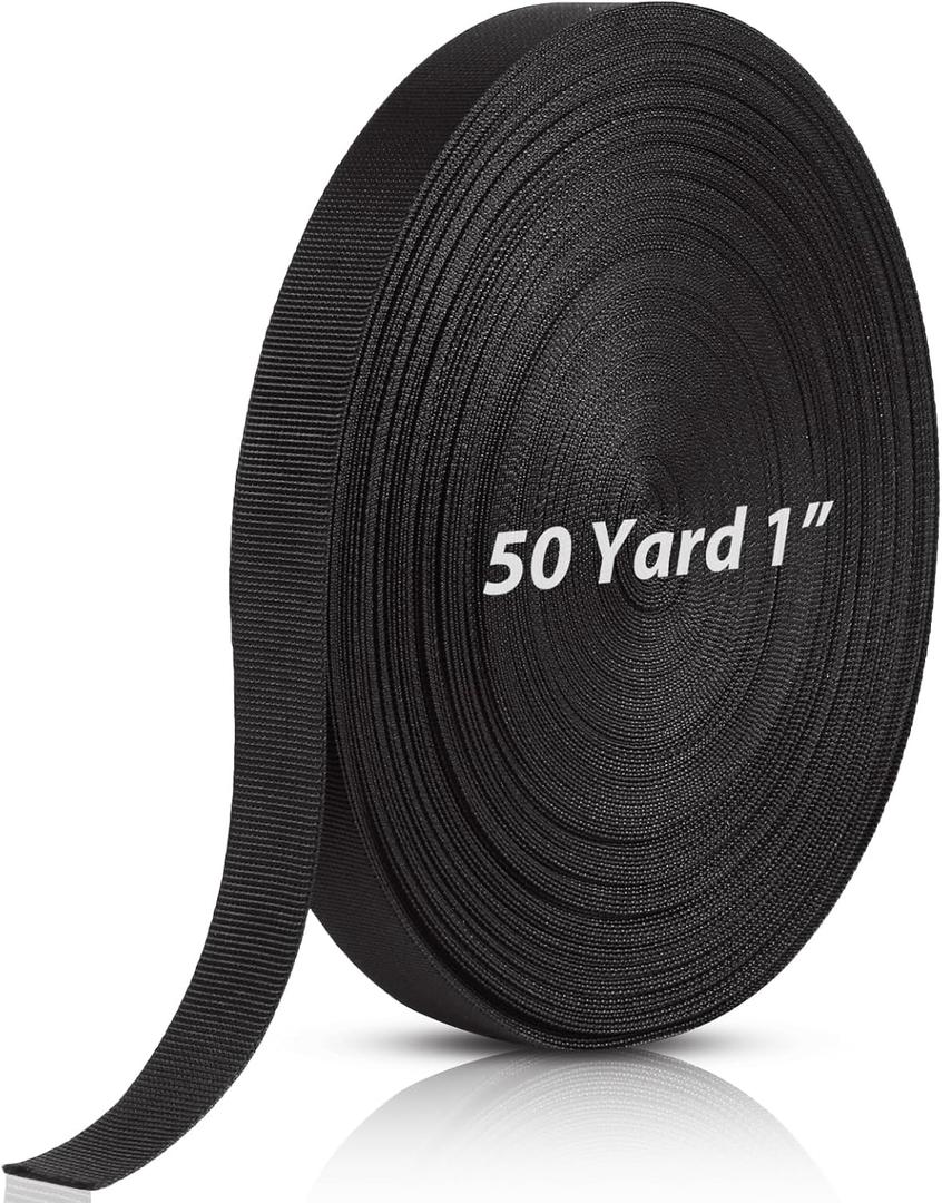 1 Inch Black Polypropylene Webbing, 50 Yards Heavy Duty Climbing Strap for Dog Leash, Seat Belt, Backpack Handles, Rescue Rope, and Outdoor Gear
