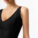 QINSEN Womens Double Lined Tank Tops Sexy V Neck Seamed Cup Adjustable Spaghetti Straps Camisole Shirts (Black, M)