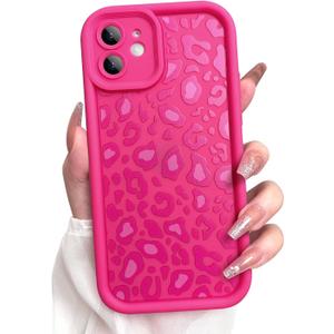 KANGHAR Case for iPhone 12 Leopard Printed Pattern Cute Cheetah Phone Case Soft TPU Shockproof Protective Cover for iPhone 12 6.1 Inch Hot Pink