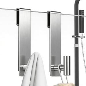 PMMASTO Shower Door Hooks, (7.5 Inch) Extended Towel Hooks for Bathroom Frameless Glass Shower Door, Stainless Steel Heavy Duty Hooks (Silver, T Shape-Fits 3/8" Thick Door)