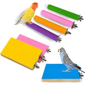 7 PCS Parrot Perch Stand Natural Wood Bird Perch Stand Platform Paw Grinding Sticks Cage Accessories Exercise Toys for Budgies Parakeets Cockatiels Conures Lovebirds