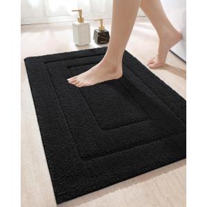 DEXI Bathroom Rug 43x24, Non Slip Washable Bath Mat for Shower Floor, Extra Large Absorbent Soft Bathmat with Rubber Backing, Quick Dry Microfiber Carpet, Black