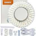 SURNIE 50ft LED Rope Lights Outdoor Waterproof, 110V Flexible Daylight White Bright Lighting Cuttable Connectable, Cool Clear Flat Strip Light 6000K for Outside Deck Patio Camping Decor, Not Tube Rope