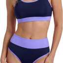Period Swimwear Two Piece Leakproof Swimsuit Menstrual High Waist Bikini Sets Color Block Bathing Suit for Teen Girls, XS