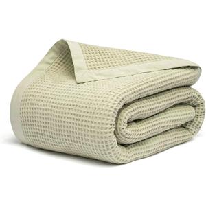 Salt Earth GOTS Certified 100% Organic Cotton Throw Blanket, 90" X 80" Waffle Blankets & Throws for Bed, Throw Blanket for Couch, Modern & Cozy Blanket, All Seasons, Comfy & Soft Blanket (Sea Foam)