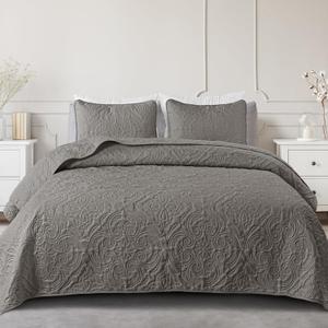 Exclusivo Mezcla Queen Quilt Bedding Set, Lightweight Vintage Queen Size Quilts with Pillow Shams, Soft Bedspreads Coverlets for All Seasons, (96"x90", Gray)
