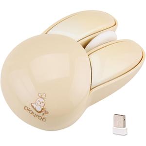 Lomiluskr Cute Bunny Wireless Mouse, Lightweight Soundless Mice, 2.4G Wireless Mice, Candy Colors, Kawaii Rabbit Mouse for Girls and Kids (Beige Bunny)