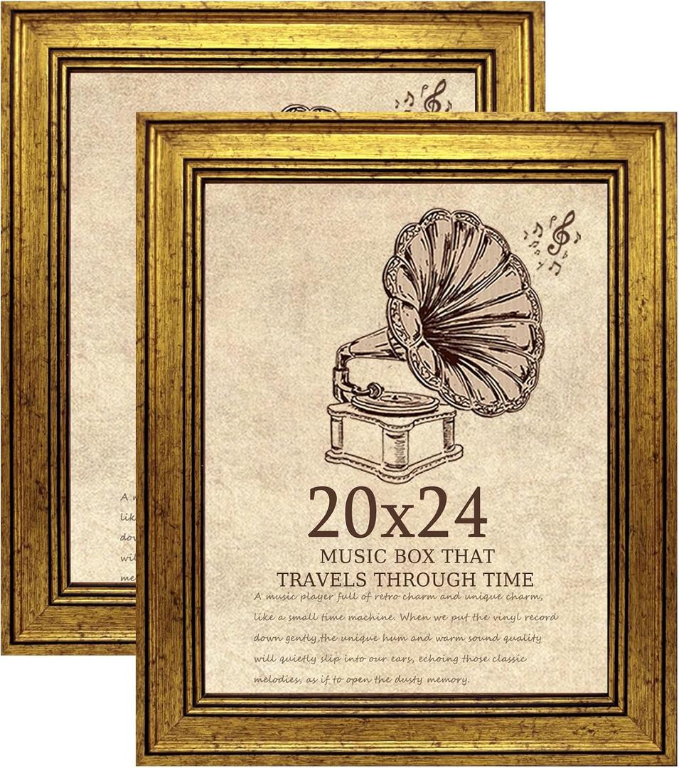 20x24 Picture Frame with Real Glass set of 2, Vintage Frames - Antique Style Frames for Wall - Ornate Frame for Rustic Gold Office or Home Decor Display Family Friends Wedding Gift, 20x24in