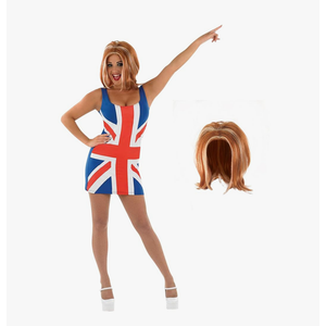 fun shack Womens Union Jack Dress Costume - 90s Popstar British Flag Halloween Outfit for Adults Size M